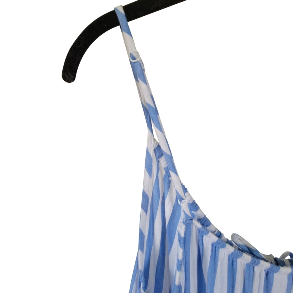 Old Navy Blue White Striped Tiered Coastal Boho Long Maxi Swing Dress Large - Picture 12 of 16